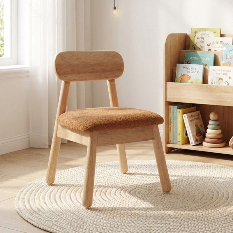 Chaise pour enfants en bois rembourrée, Brun