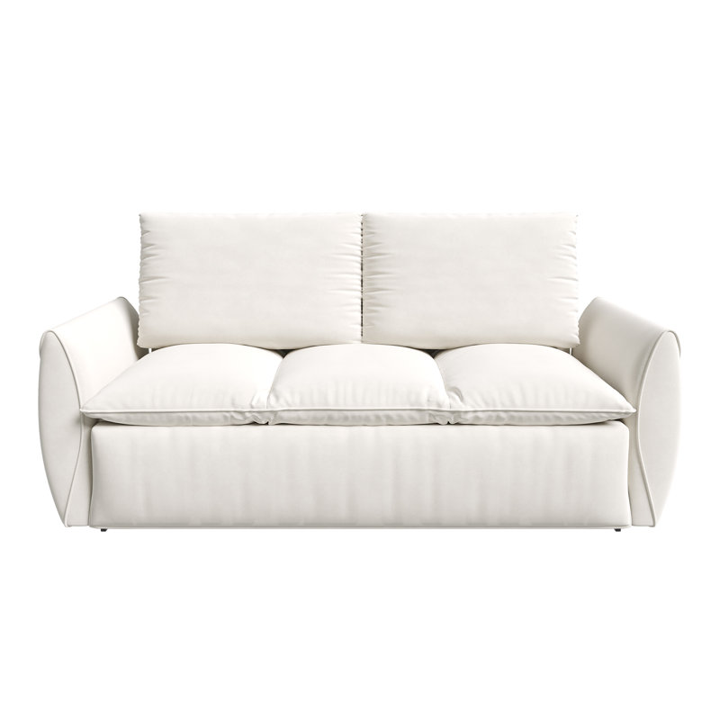 Convertible Velvet Sleeper Sofa with Pull Out Sofa Bed, Beige