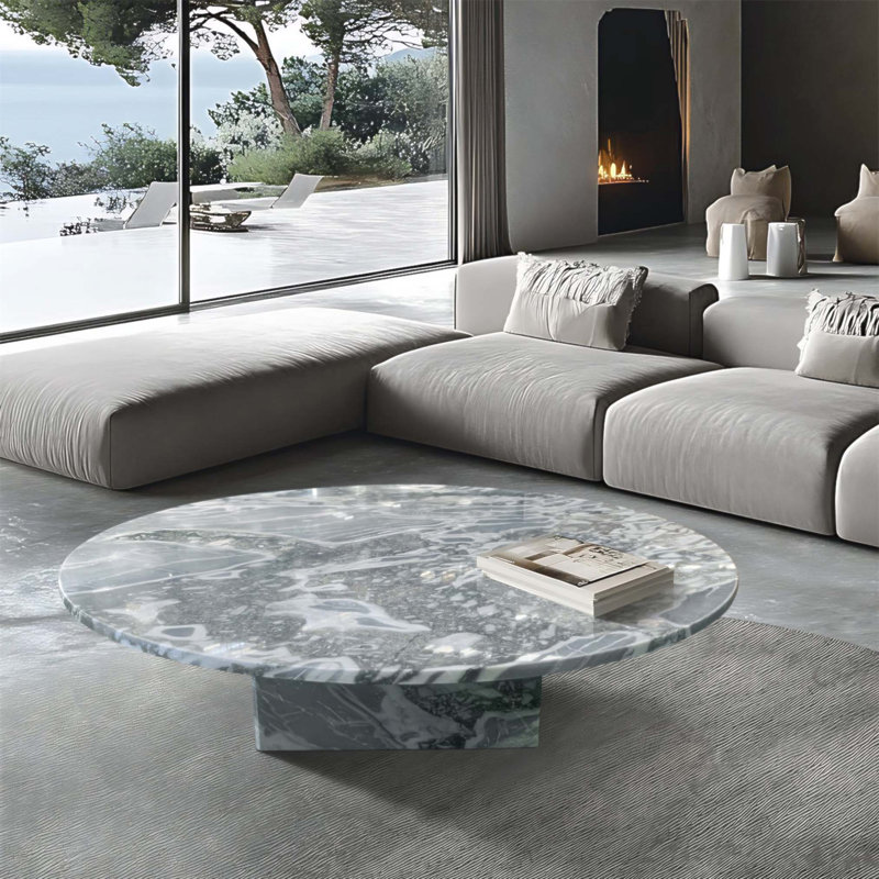 Luxury Blue Gray Genuine Marble Coffee Table, 35.4x9.8 Inch, Elegant Living Room Centerpiece with Unique Veining, Blue/Gray