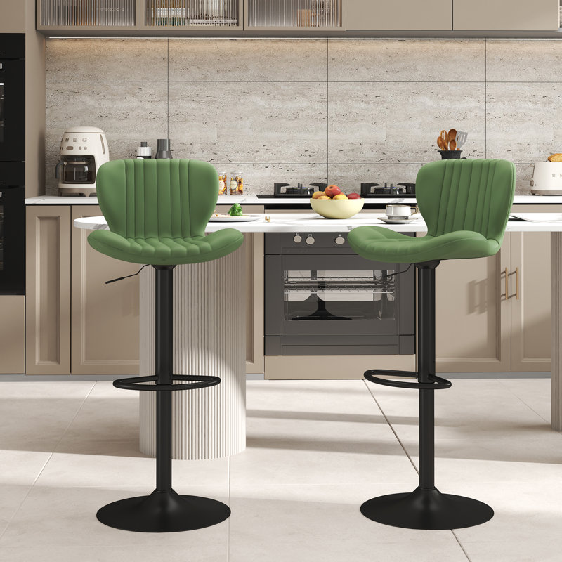 Tabouret de bar réglable avec repose-pieds, tabouret de comptoir pivotant à 360 ° en métal, ensemble de 2, Vert