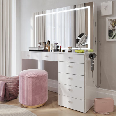 Amelia Premium Vanity Table With Bluetooth Speakers And 11 Spacious Drawers