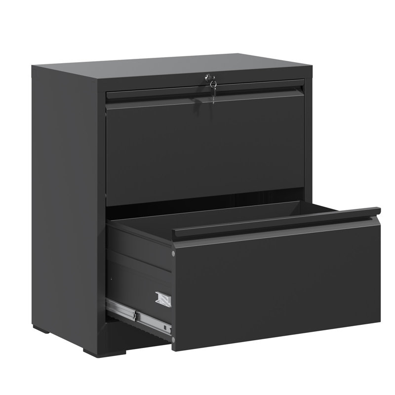 Black Steel 2-Drawer Lockable Lateral File Cabinet