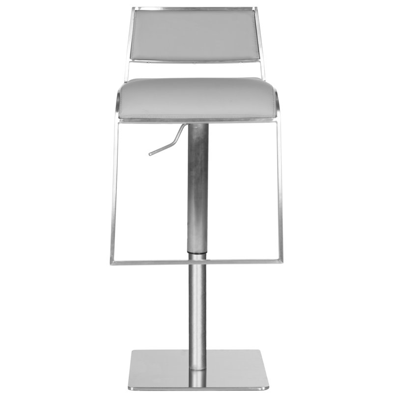 Gray Adjustable Swivel Bar Stool with Metal Base and Leather Seat