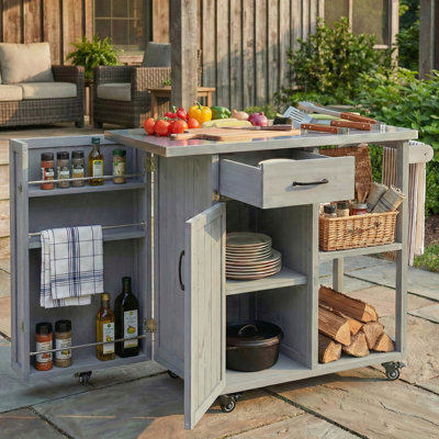 Îlot de chariot de bar extérieur avec plateau en acier inoxydable