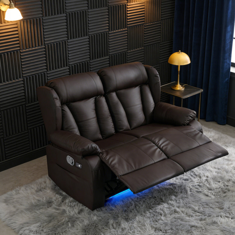 58.3" Manual Loveseat Recliner Sofa,Reclining Loveseat Home Theater Seating with LED Lights, USB Ports, Storage,Wall Hugger Recliner Couch for Living Room