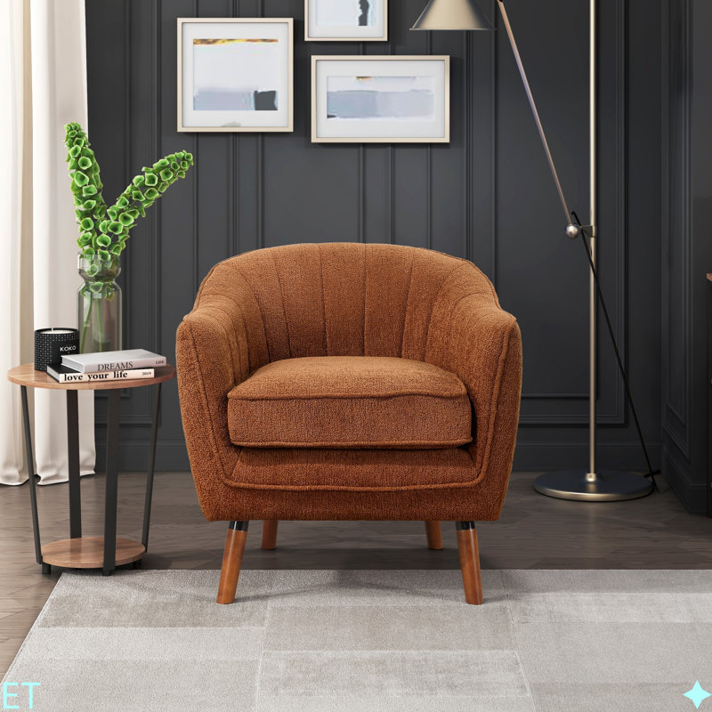 Chaise d'appoint Mid-Century moderne en chenille 1pc, Rouille