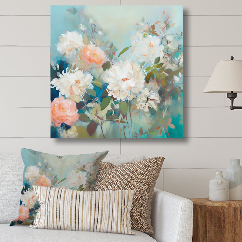 Romanok, rose, bleu, œillets, fleur sur toile, H 16 po x l 16 po x P 1 po, Toile tendue