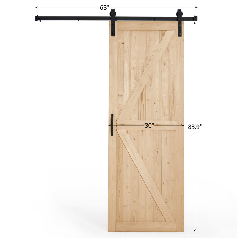 Porte de grange coulissante à panneaux en bois massif sans finition Erommy, 30 po x 83,9 po