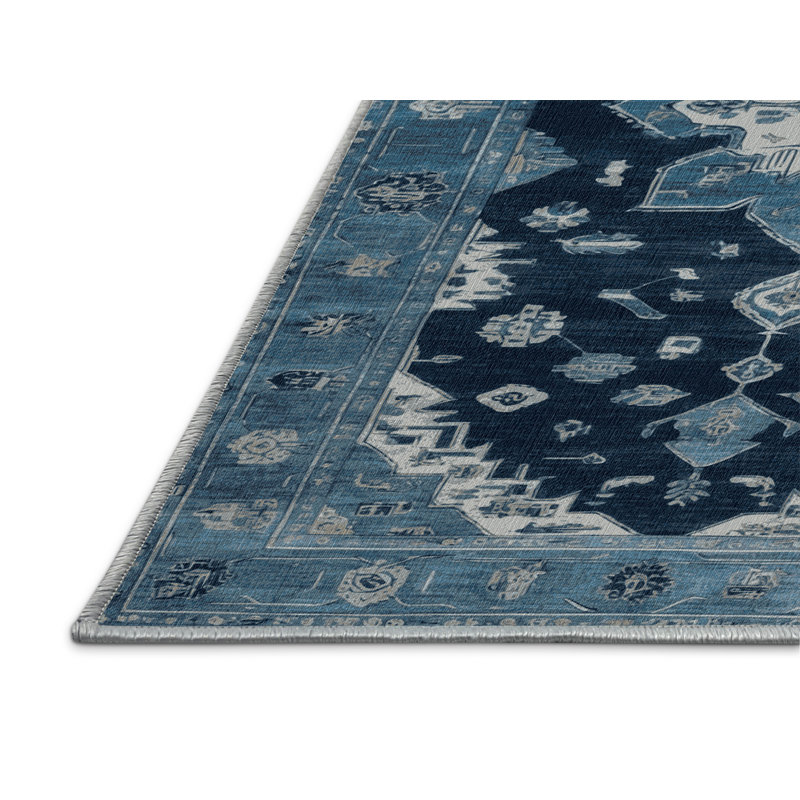 Tapis bleu lavé à la machine, Rectangulaire 2 pi x 3 pi
