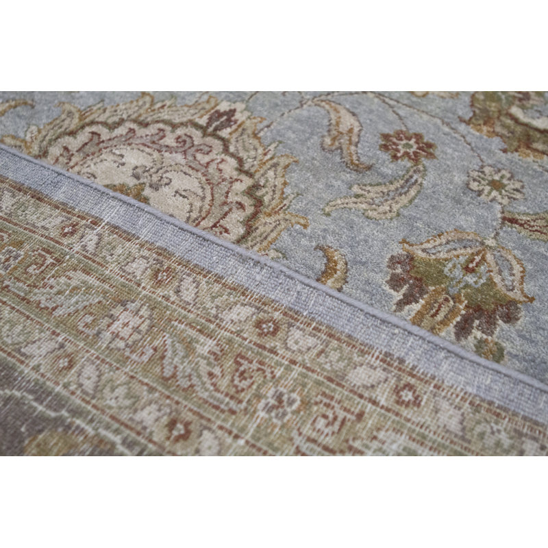 Tapis bleu clair et brun noué à la main de haute qualité