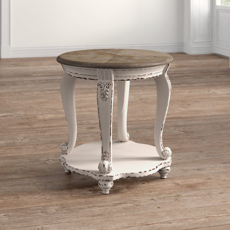 Antiqued Two-Tone Mirrored Storage Round End Table