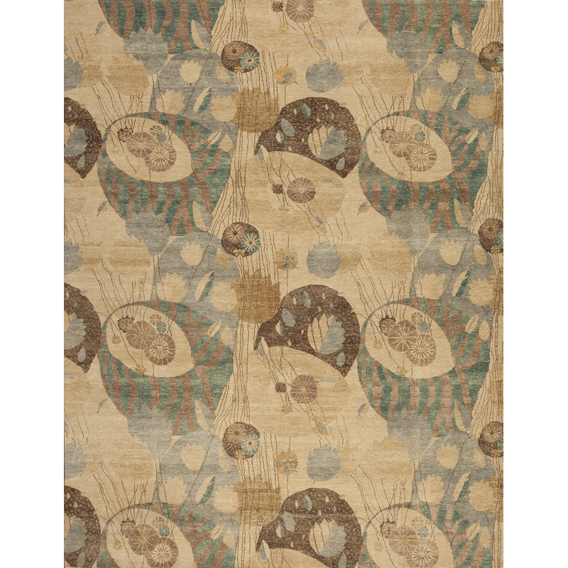 Whimsical Handmade Wool Floral Area Rug, Rectangle 6' x  9'