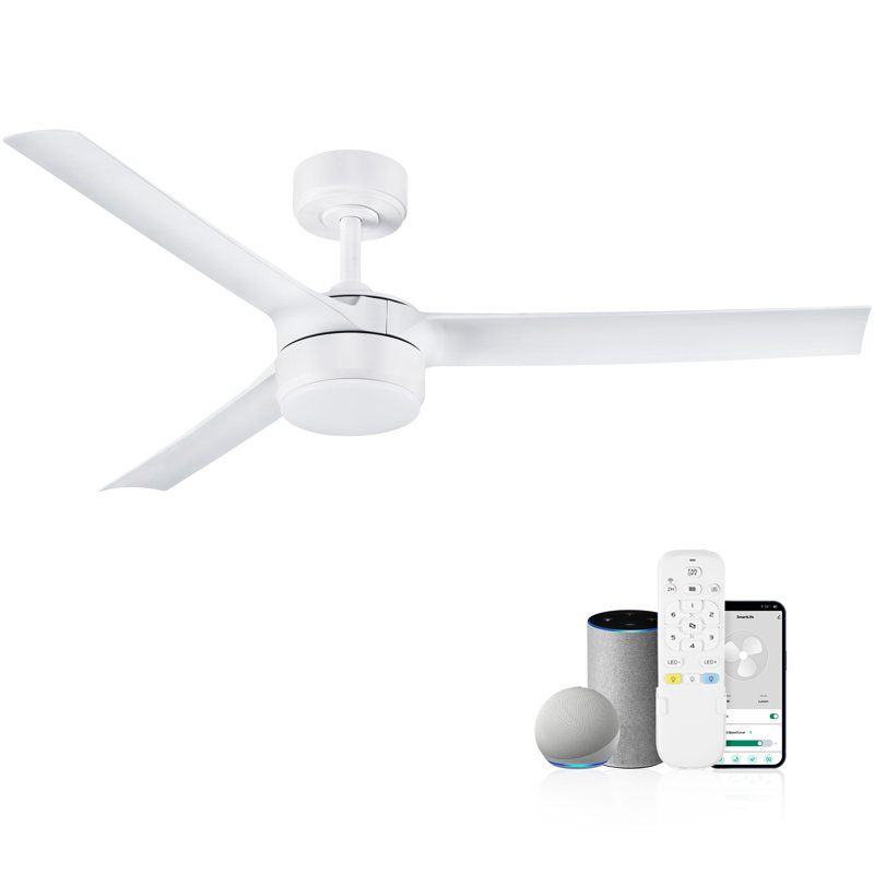 Ventilateur de plafond intelligent à 3 pales intérieur / extérieur avec lumière DEL, télécommande et contrôle WiFi / Alexa, moteur à courant continu silencieux, à intensité variable, pales réversibles