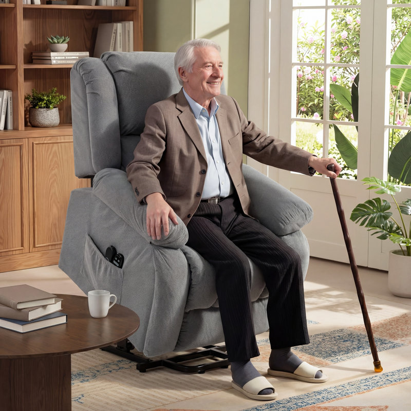 93cm Wide Velvet Lift Assist Standard Recliner, Light Grey