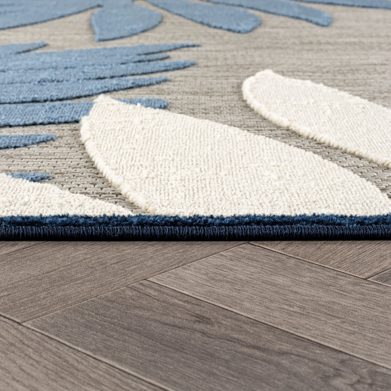 Palm Ivory/Navy Indoor/Outdoor High-Low Area Rug, Rectangle 7'10" x 10', Navy