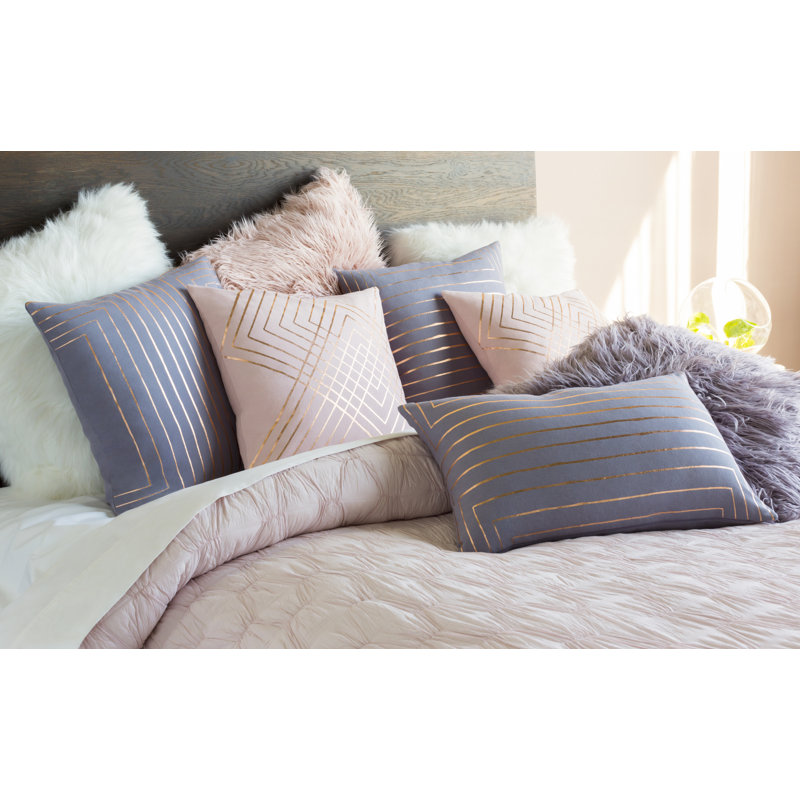 Crescent Geometric Cotton Pillow Cover, 18" H x 18" W, Polyester/Polyfill, Blush/ Metallic-Copper
