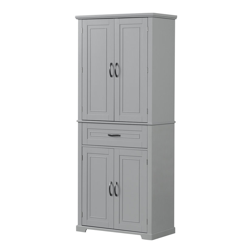 Spacious Grey Bathroom Storage Cabinet With Doors, Drawer, And Adjustable Shelf For Enhanced Organization