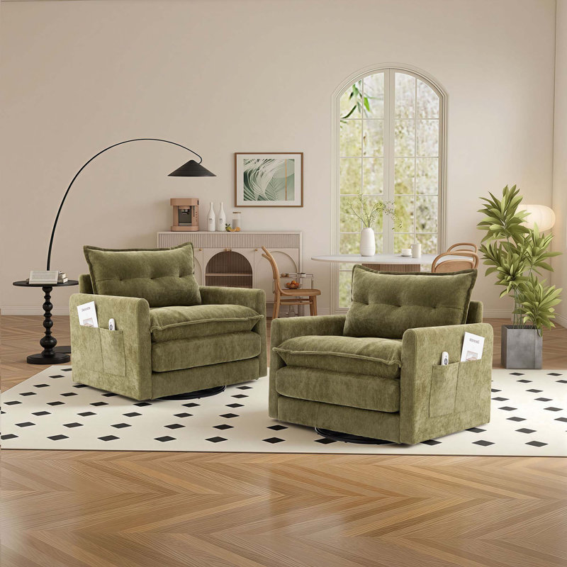 Fauteuil pivotant simple 36 po en chenille, Vert olive