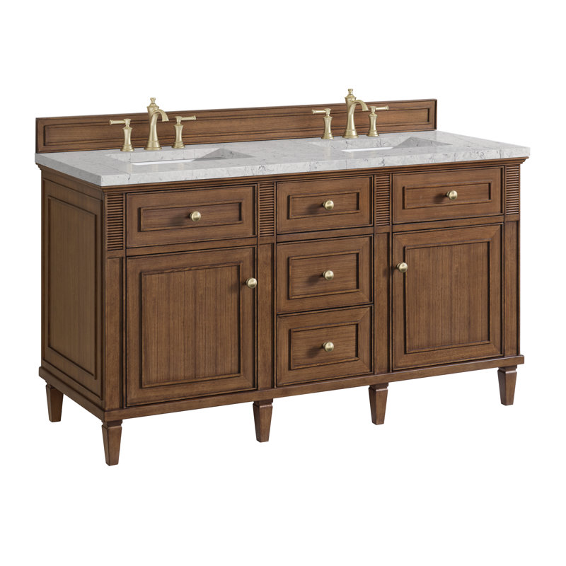 Lorelai 60'' W Double Vanity, Eternal Jasmine Pearl, Mid-Century Walnut, 8" Widespread