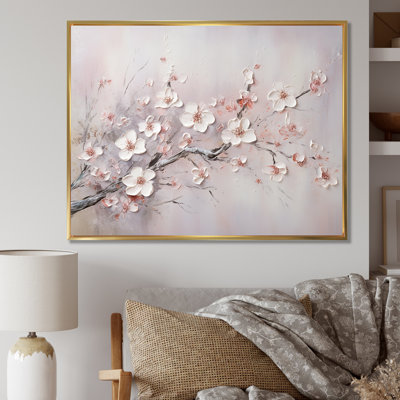 Pink And Grey Cherry Blossom Charm On Canvas Print