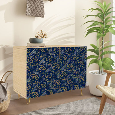 Buffet Buffet avec rangement Golden Line Art Waves Starry Night Navy avec 2 portes pour le salon et la cuisine