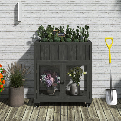Mini cadre froid en bois, serre compacte à 2 portes avec roues, lit surélevé avec doublure pour l'intérieur et l'extérieur, noir