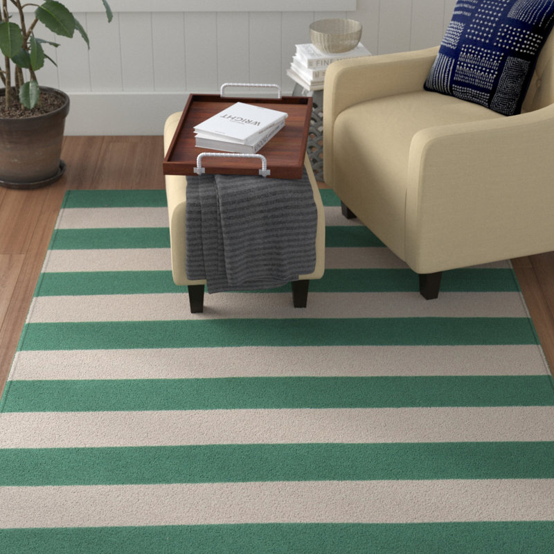 Tapis émeraude vert & zone ivoire Collins, Rectangle 3 pi 6 po x 5 pi 6 po