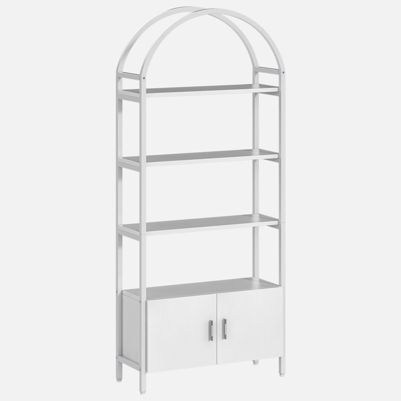 Arched Book Shelf, Bookcase With Doors Storage, 180cm Tall Bookshelf With Sturdy Metal Frame, E1 Quality Boards, Freestanding Display Shelving Unit Living Room