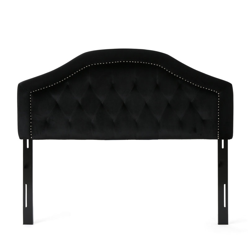 Queen Headboard In Black Velvet, Illustrating Contemporary Chic With Button Tufting Velvet Elegance And Decoration, Black