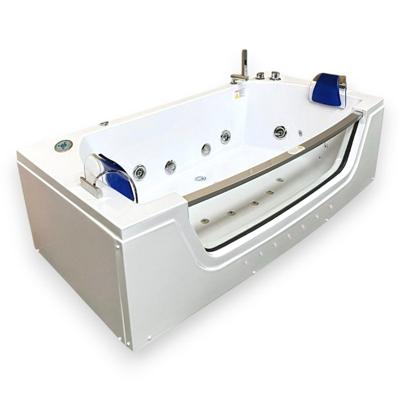 Baignoire à remous blanche pour 2 personnes 71 po x 35,5 po avec double pompe, chauffage et panneau avant en verre Privilege