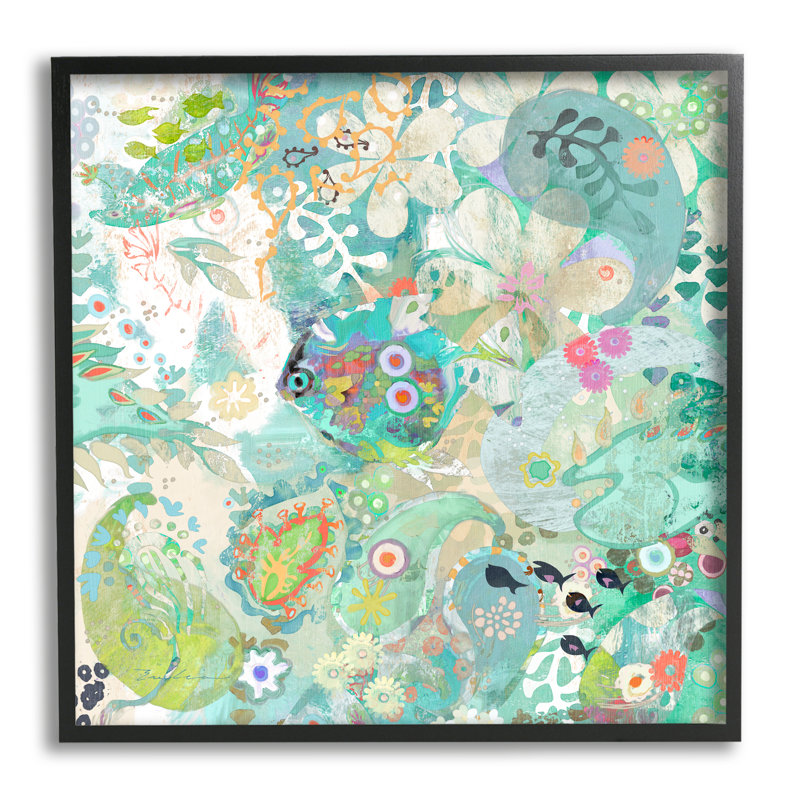 Motif de motif cachemire vert par Evelia Designs, Giclée encadrée noir minuit, H 24 po x l 24 po x P 1,5 po