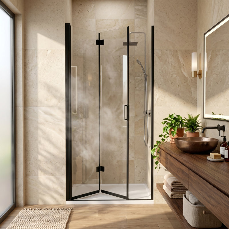 Porte de douche pivotante pliante sans cadre 32 po x H 72 po, verre trempé de 6 mm, cabine de douche réversible