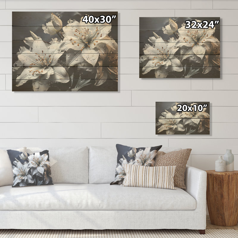 Tempête émotive I - orchidées, art sur bois de pin naturel, H 30 po x l 40 po