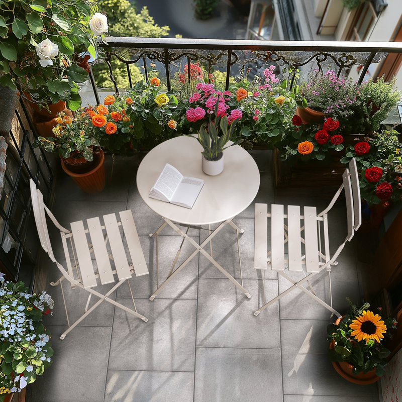 2 - Person Patio Dining Set with Round Table, White
