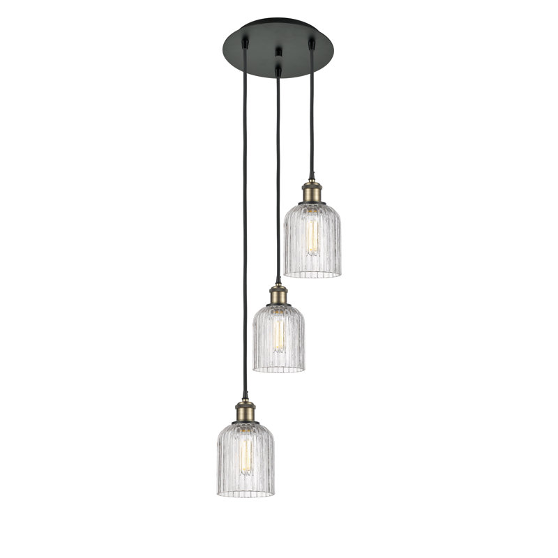 Luminaire suspendu en grappe à 3 lumières Fiennes, Laiton antique noir, Clair