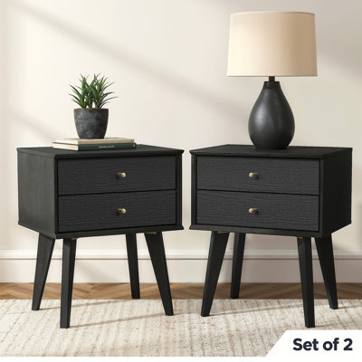 Table de chevet Branquinha 22 po H de style milieu du siècle, 2 tiroirs (ensemble de 2)