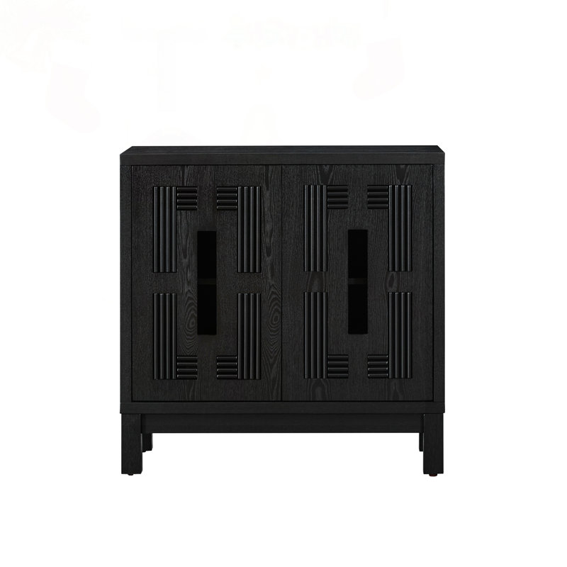 Buffet Mid-Century moderne avec motif ajouré sculpté, Black