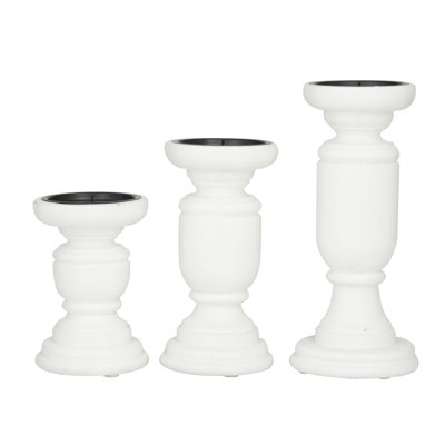 3 Piece Wood Tabletop Candlestick Set