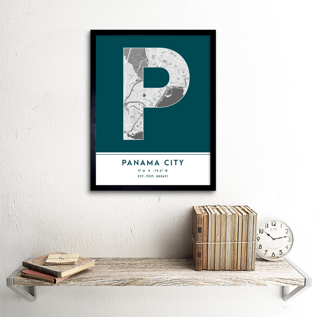 Panama City City Map Panama City Teal by Wee Blue Coo - Single Picture Frame Typography