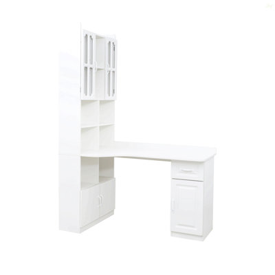 L-Shaped Corner Computer Desk  For Home Office Or Study Desk, Study Modern Style Table With Drawers, Bookshelf & Hutch, 2-In-1 L-Shaped Design, Large Working Space,White