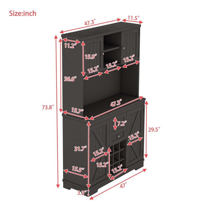 Armoire de cuisine avec rangement Coffee Bar, Noir, Argent argent