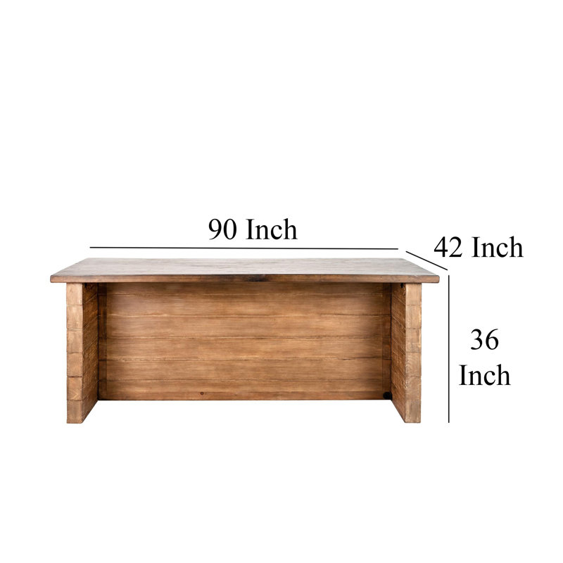 Table de comptoir Amry, plateau rectangulaire de 90 pouces, bois de pin brun naturel