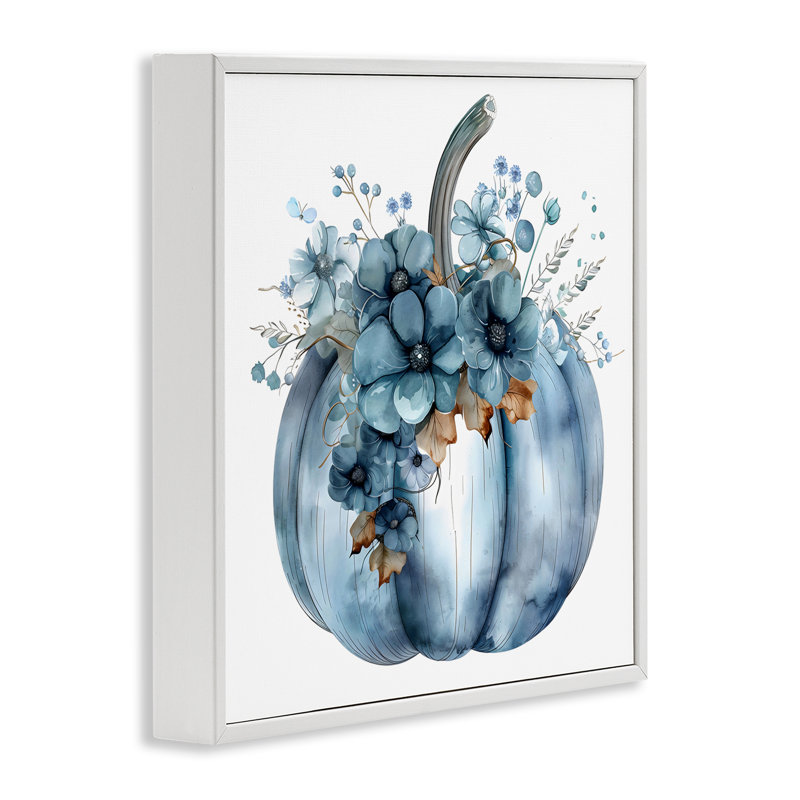 Giclée bleue citrouille avec fleurs, design by Creative Studio, H 12 po x l 12 po