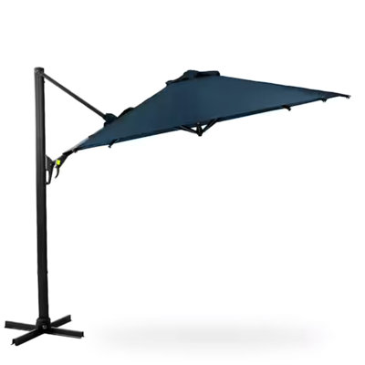 Square Blue Cantilever Umbrella 10 Ft With 8 Reinforced Iron Ribs, 360 Rotation, Tilt Adjustment, And Water - Repellent Canopy For Decks Offset Smooth Crank Lift, Heavy Duty Aluminum Pole, Upf 50+