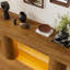 Console de style maison de campagne de 63 pouces de long, table d'entrée en bois avec lumière DEL, canapé étroit derrière le canapé, plusieurs modes d'éclairage réglables, pour les salons, le vestibule, le couloir, brun rustique