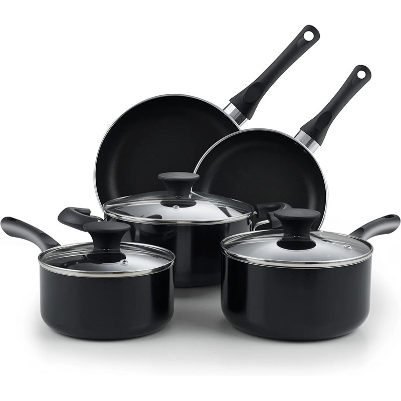 8-Piece Black Nonstick Aluminum Cookware Set with Stay-Cool Handles