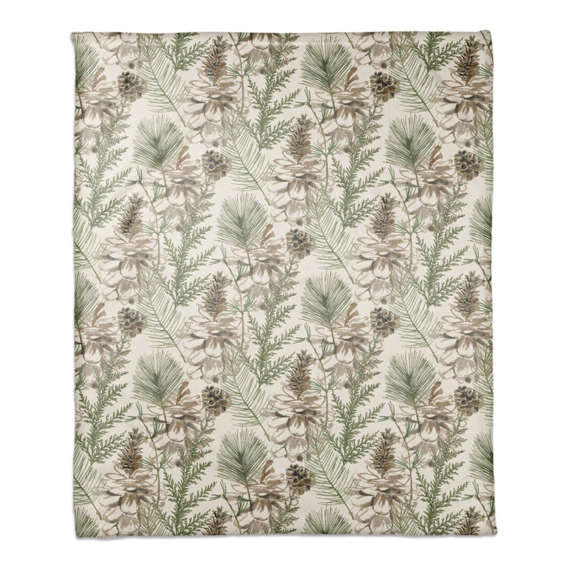  Jeté en pin et pommes de pin, Blanc / Vert