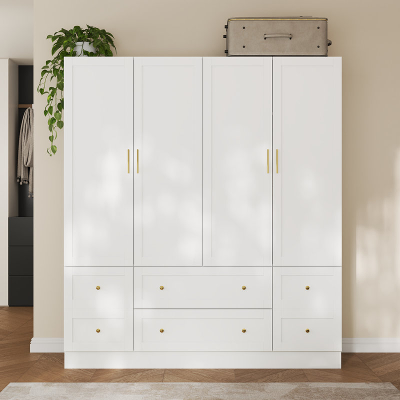 Armoire 4 portes avec rangement optimisé, Blanc