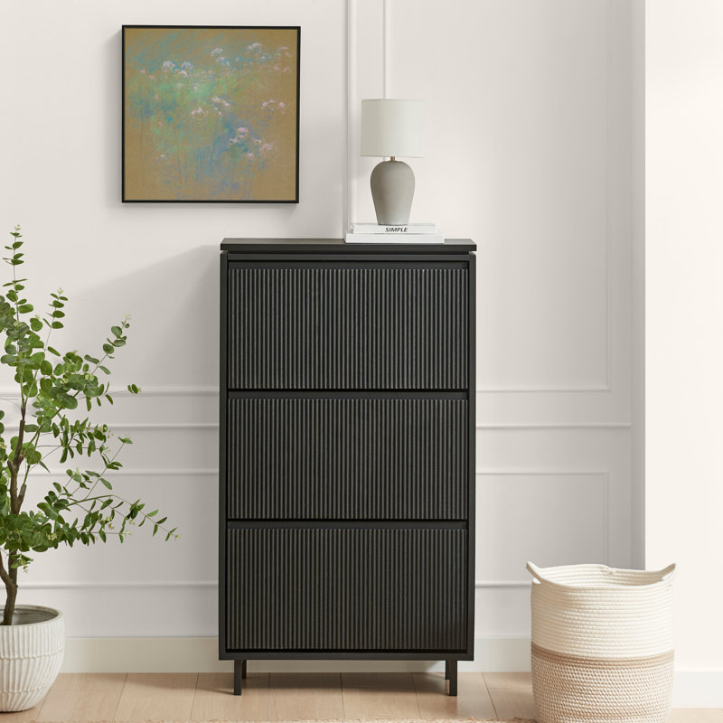 Penny Pillar Wooden Hallway Shoe Storage Cabinet With 3 Compartments - Simple & Elegant Scandi Style, Espresso Wood