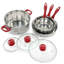 Batterie de cuisine en acier inoxydable 7 pièces Gibson Home Crawson en chrome avec poignées rouges
